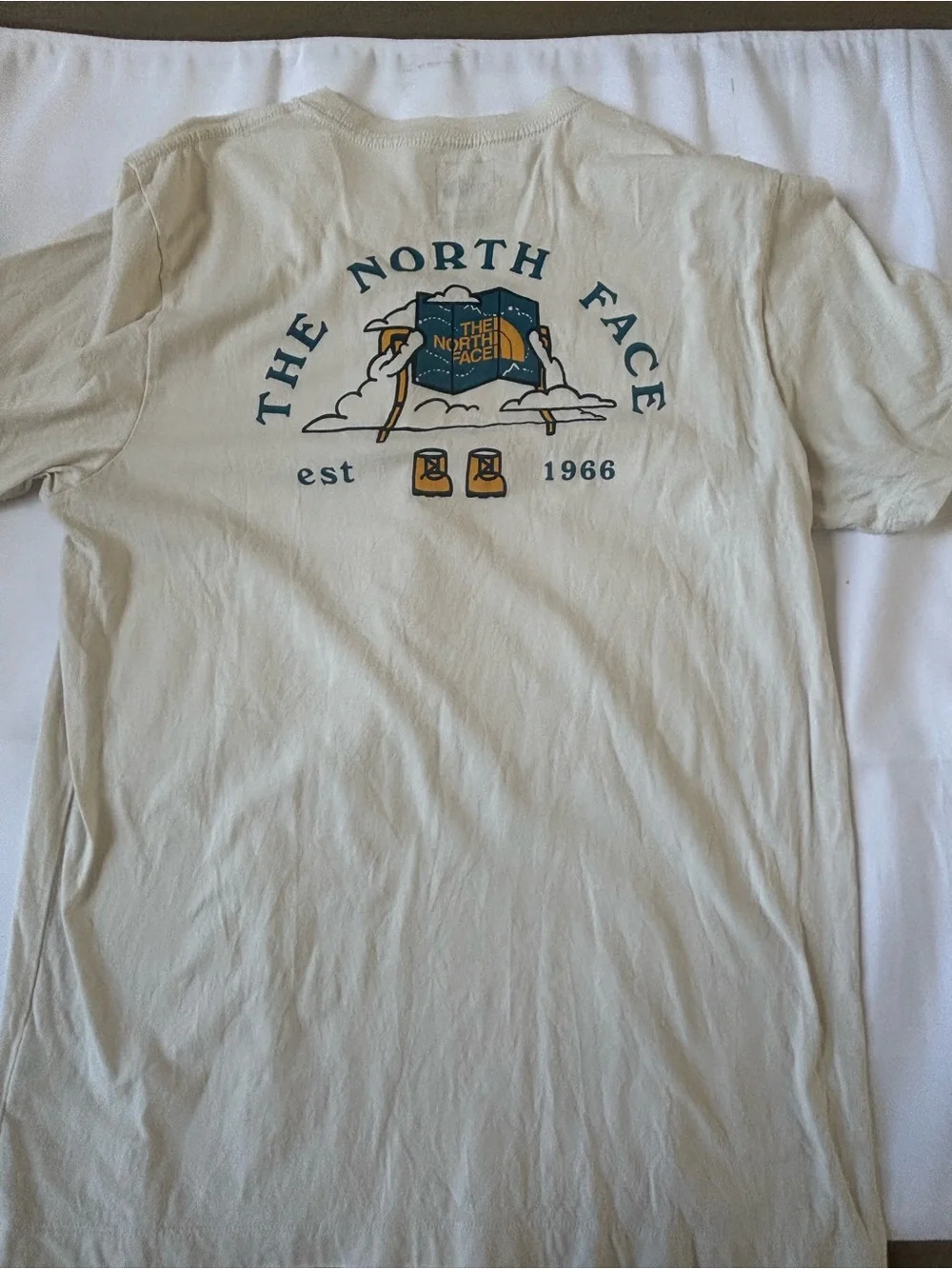 The North Face Short-Sleeve Crew T-Shirt in Off-White with Navy Logo